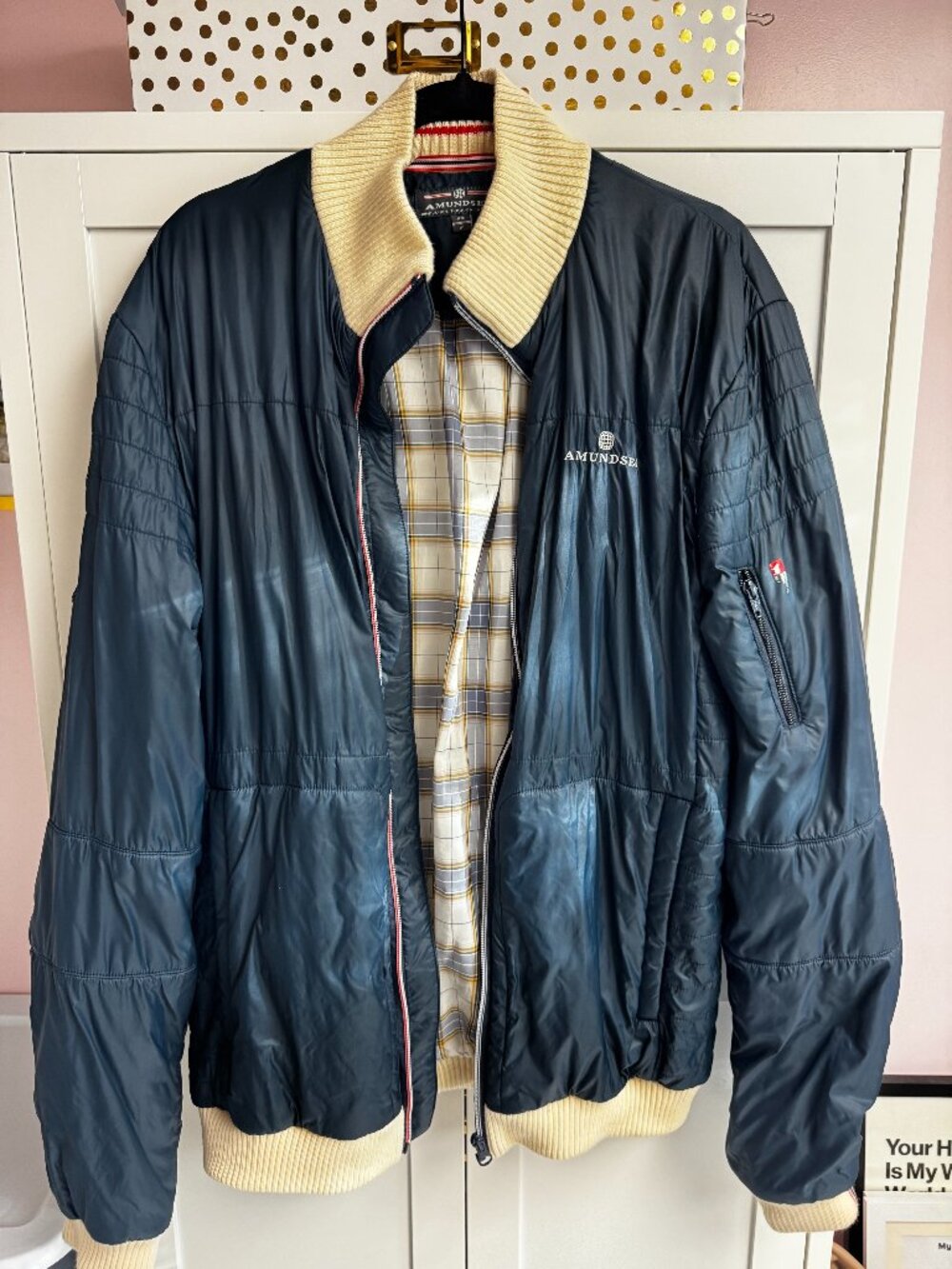 Amundsen Sports Breguet Jacket Men's Navy Blue Norwegian Wool Bomber Coat XL